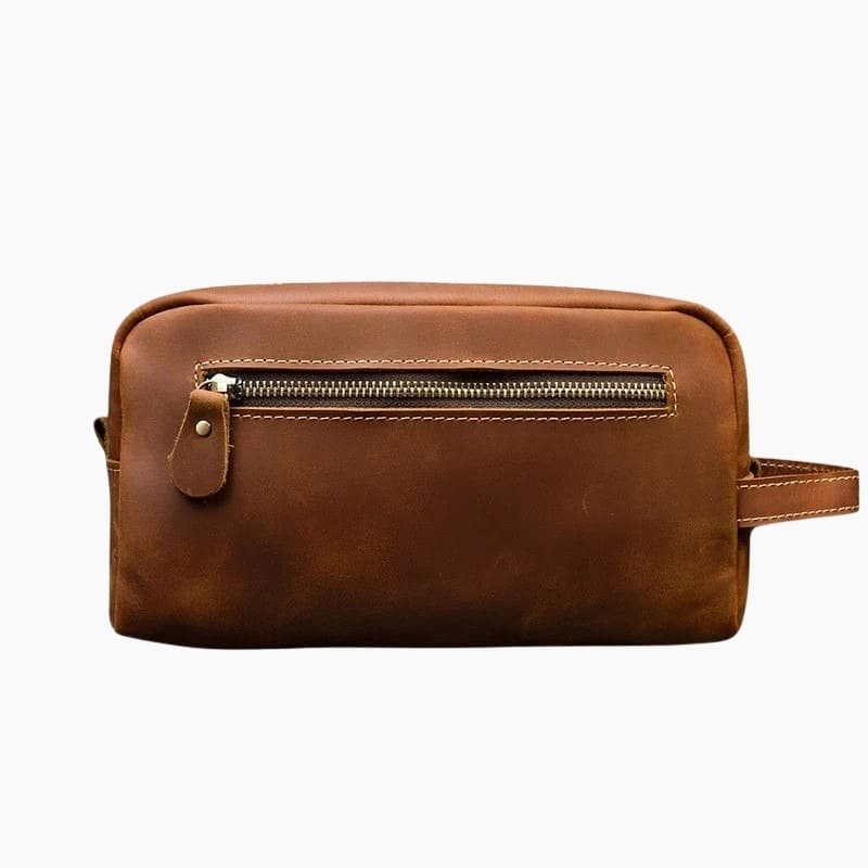 Trousse de toilette homme cuir vintage marron
