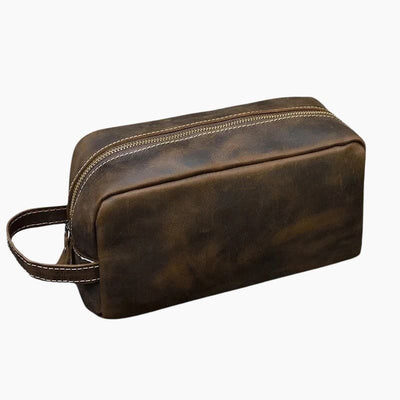 Trousse de toilette homme cuir vintage marron foncé