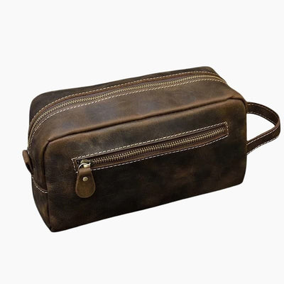 Trousse de toilette homme cuir vintage marron foncé